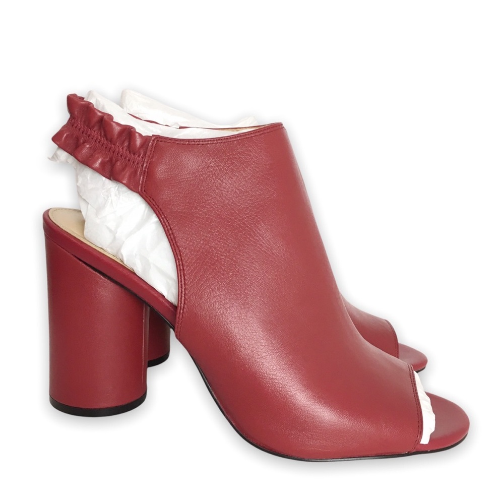 Katy Perry The Jocelyn Mulberry Red Nappa Leather Ruffle Shooties Heels Size 10
